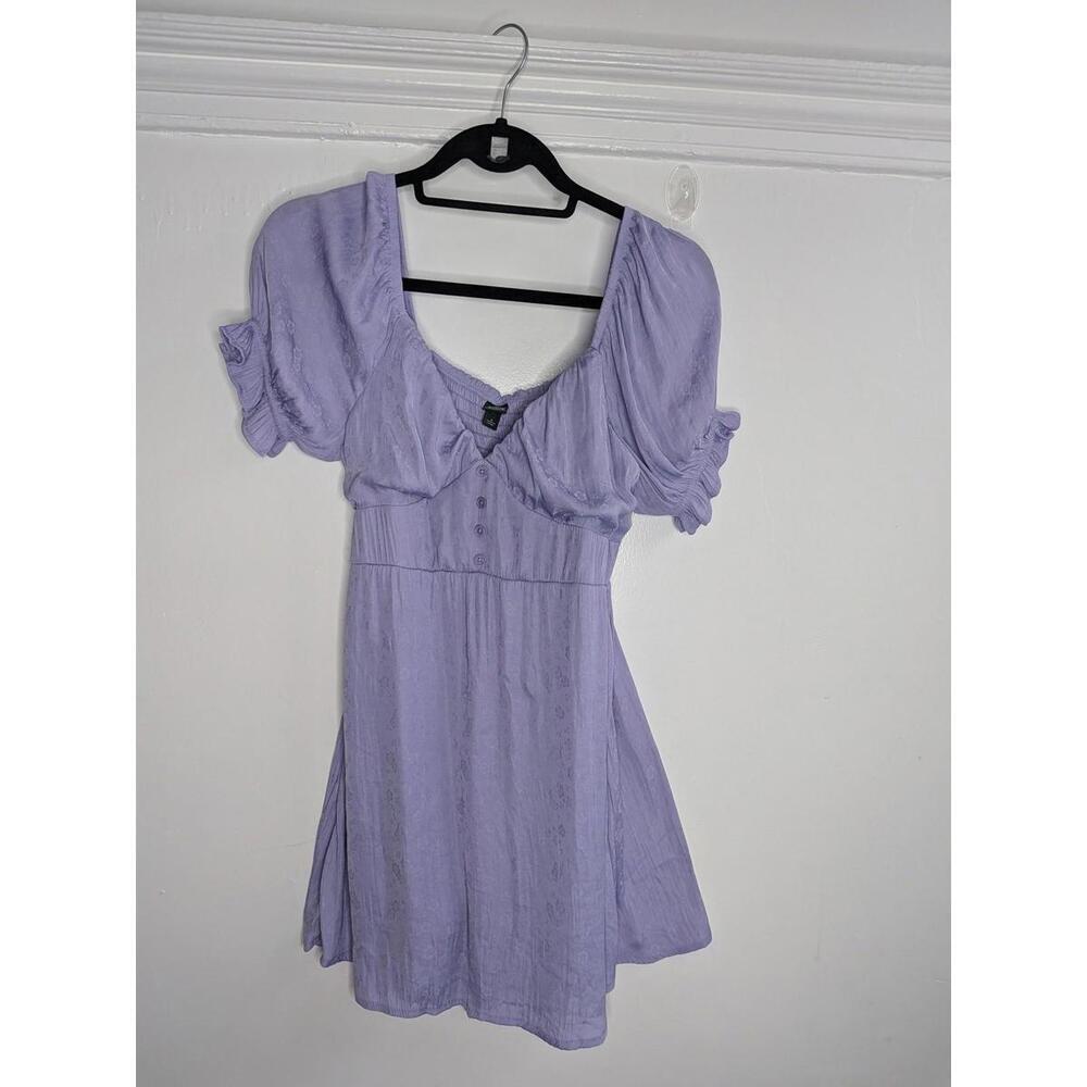 Wild Fable Dress Womens Small Purple Floral Smocked Sweetheart Puff Sleeve Mini